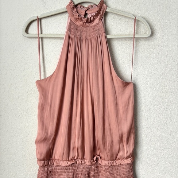 Blue Life Boho Satin High Neck Halter Flirty Smocked Waist Mini Dress - Picture 3 of 13